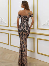 Off Shoulder Maxi Sequin Prom Dress